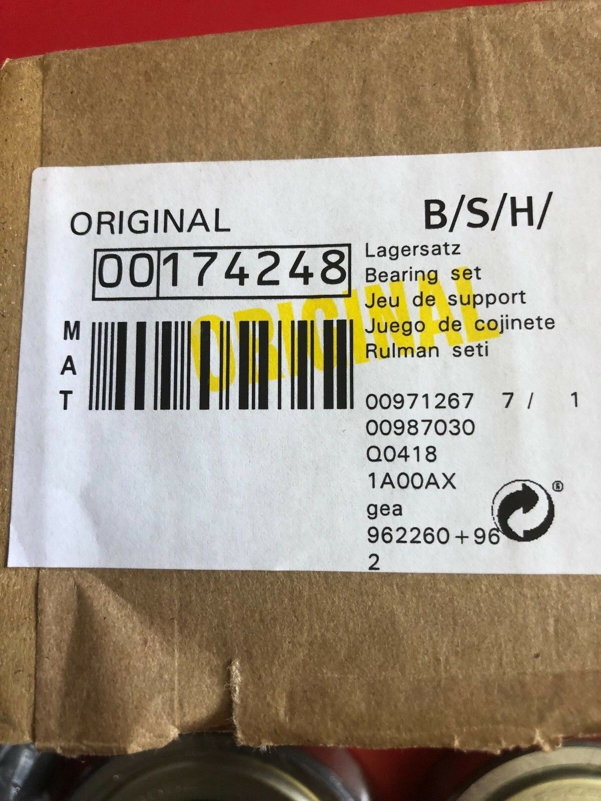 Genuine Bosch Washing Machine Drum Shaft Seal Bearing Kit 00174248