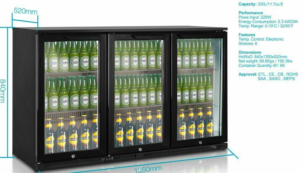BRAND NEW TRIPLE DOOR UNDERBAR BENCH BEER BAR DISPLAY, FRIDGE