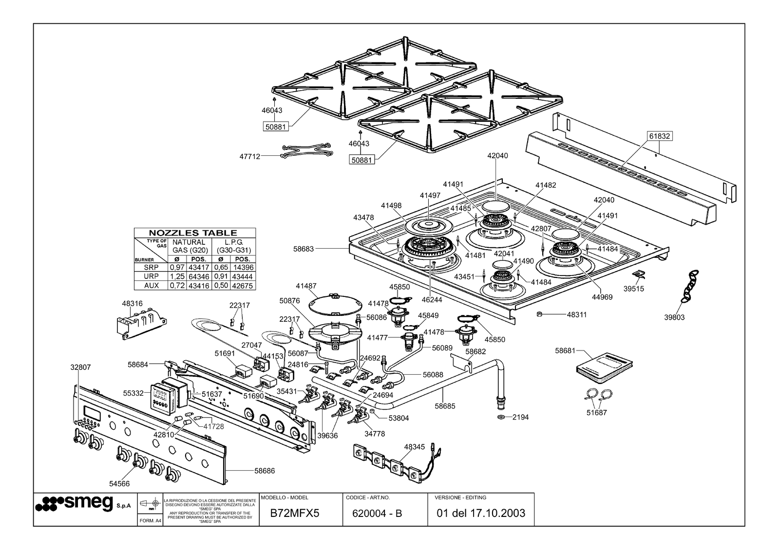 Genuine Door Column for Smeg Ovens & Cooktops Suits B72MFX5 Spare