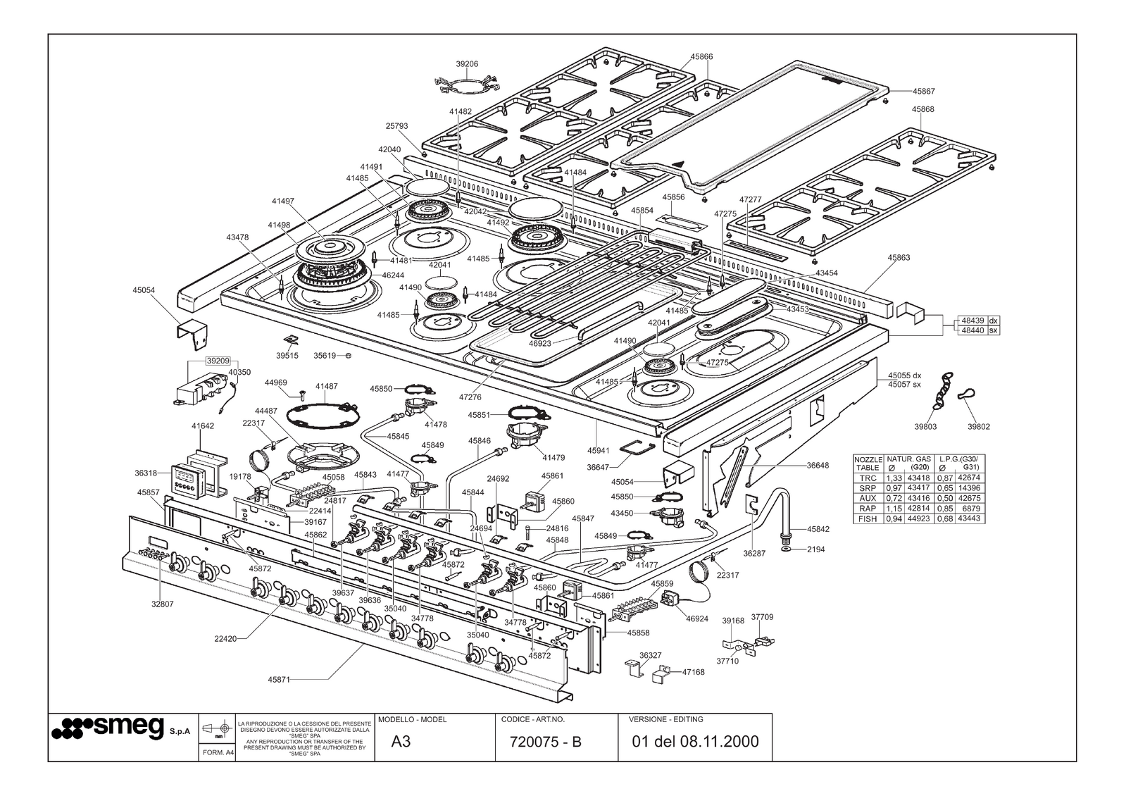 Genuine Guide Frame for Smeg Ovens & Cooktops Suits A3 Spare Part No 848590452