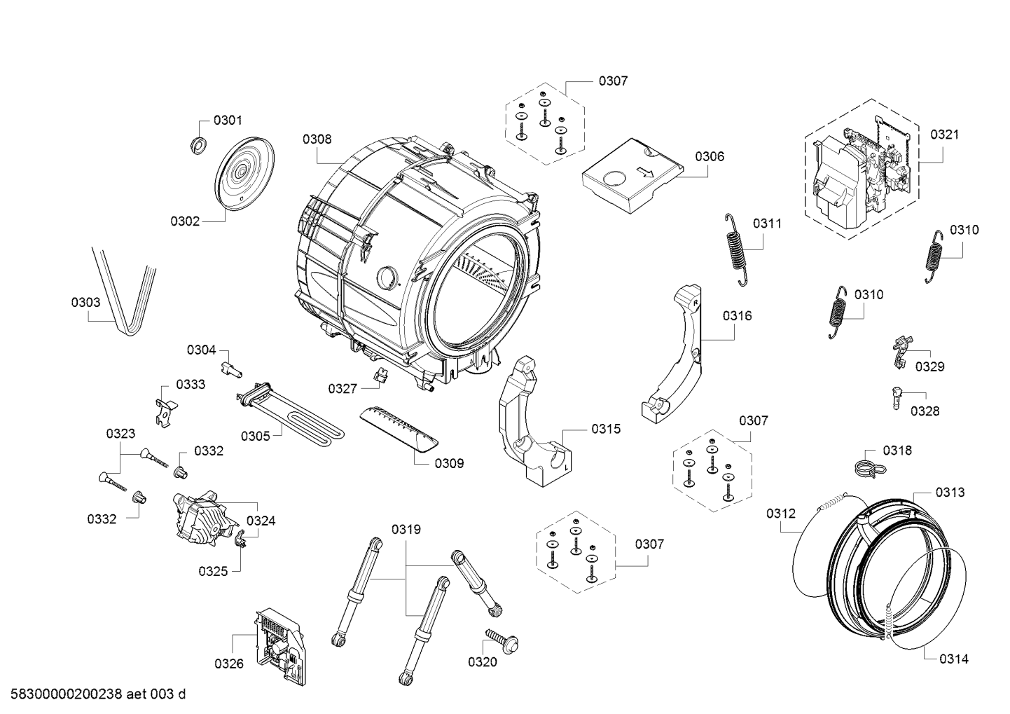 Genuine oscillating system complete for BOSCH Washing machine. Suits WAW28590, Spare Part No 23000