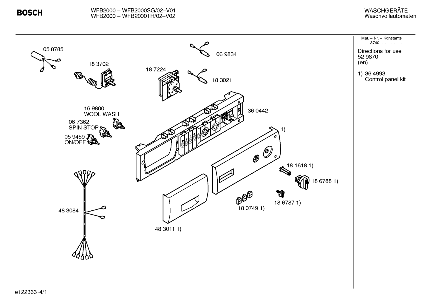 Genuine panel for BOSCH Front loaders. Suits WFB2000SG, Spare Part No
