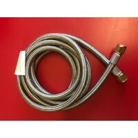 BBQ 8mm STAINLESS BRAIDED LPG HOSE WITH 3/8" FEMALE SAE FLARE NUT ENDS x 1800MM