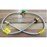 CARAVAN BRAIDED GAS PIGTAIL KIT CHANGEOVER TWIN CYL POL - 1/4 INV FLARE 450mm