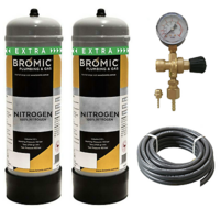 2 x Disposable Nitrogen Gas Bottle 2.2 Litre + Regulator & Hose Combo Kit - Brew