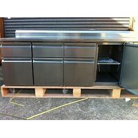 NEW STAINLESS STEEL BENCH FRIDGE WITH  6x DRAWERS & SPLASH BACK 2.2M LONG