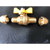 BROMIC LPG BBQ BALL VALVE 1/2 MSAE DBL FLARE C/W NUTS 2000 23-DFB08