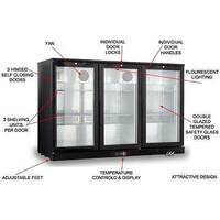 NEW  UNDER BENCH TRIPLE DOOR, BEER GLASS DISPLAY FRIDGE WINE COCA COLA DRINK