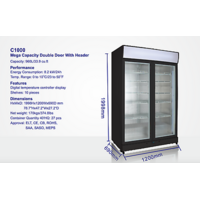 BRAND NEW 2-DOOR 1000L COMMERCIAL GLASS DISPLAY DRINK FRIDGE 1200*690*1998