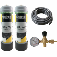 2 x Bottle Combo Disposable Gas Bottle - ARGON / CO2 - 2.2 Litre - MIG - TIG