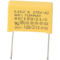 Universal Metalised Polypropylene MKP-X2 | Value: 0.47 µF | Tolerance: %10 | Pitch: 22mm | 275Vac | For Hobby | For PCB | For TV spare part