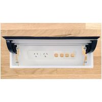 ULTRA SINGLE LID DROP-IN TABLE BOX WITH 2x GPO OUTPUTS / 4x CLIPSAL COMPATIBLE CUTOUTS 