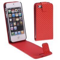 CARBON FIBRE TEXTURE VERTICAL FLIP LEATHER CASE FOR iPHONE 5 / 5S / SE 