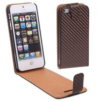 CARBON FIBRE TEXTURE VERTICAL FLIP LEATHER CASE FOR iPHONE 5 / 5S / SE 