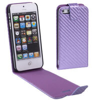 CARBON FIBRE TEXTURE VERTICAL FLIP LEATHER CASE FOR iPHONE 5 / 5S / SE 