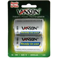 Ni-Mh D Size "Ready to Use" Rechargeable Batteries Vanson | Capacity: 3000mAh | 1.2V