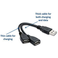 USB Y Splitter Charging Cable | USB-AM to 2x USB-AF | Length: 18 cm