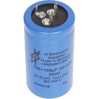 F&T Dual Value CAPACITOR | Value: 100 + 100 µF | Size: 66mm x 35mmø | 500Vdc | For Hobby | For PCB | For TV
