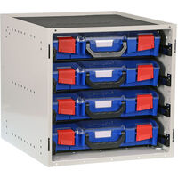 STORAGETEK CABINET WITH 4 SMALL ABS CASES 