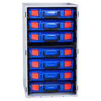 STORAGETEK CABINET WITH 7 SMALL ABS CASES 