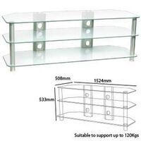 3 Tier Clear Glass TV/Audio Video Stand - Large 