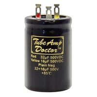 RADIAL ELECTROLYTIC GOLD CAPS - TAD Capacitor | Value: 32 + 16 µF | Size: 52mm x 35mmø | 500V | For Hobby | For PCB | For TV