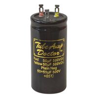 RADIAL ELECTROLYTIC GOLD CAPS - TAD Capacitor | Value: 50 + 50 µF | Size: 75mm x 35mmø | 500V | For Hobby | For PCB | For TV
